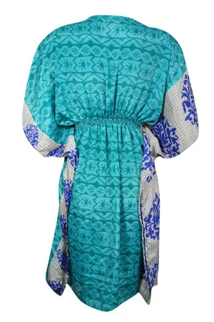 Women Beach Kaftan Dress Blue Short Summer Dresses, SML