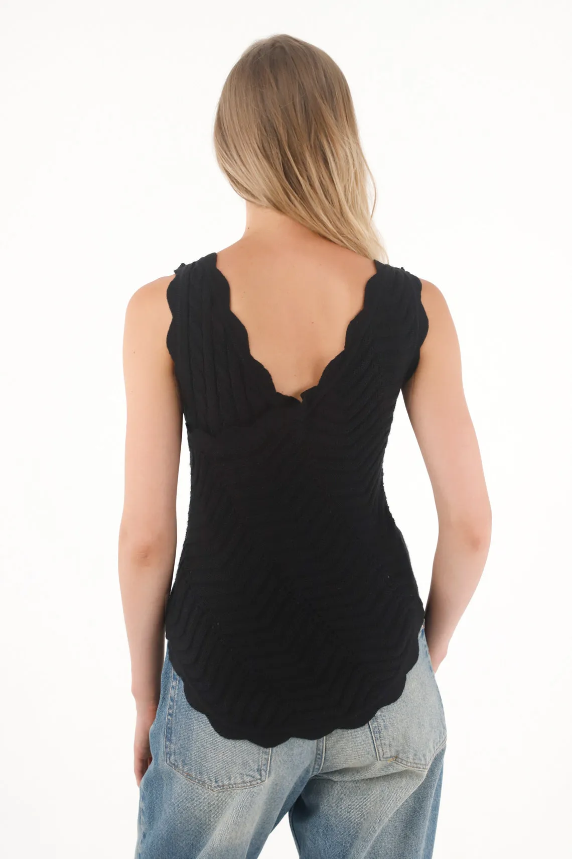 Women's Black Knit Cross-Design Shirt