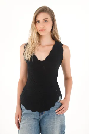 Women's Black Knit Cross-Design Shirt