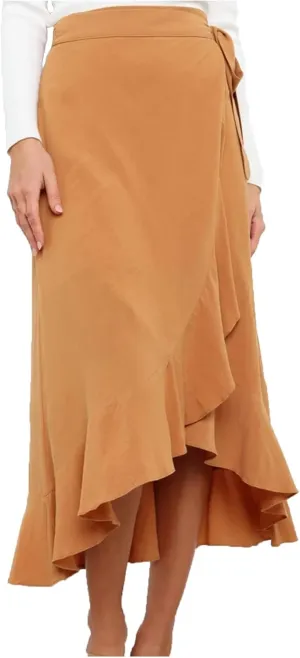 Women's Irregular Lace Up Maxi Dress Sexy Split Ruffle Skirts High Waist Classy Swing Midi Skirt Dressy