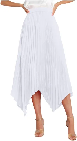 Women's Summer Skirt Solid Color High Waist Pleated A Line Swing Skirts Casual Fashion Irregular Hem Swing Skorts