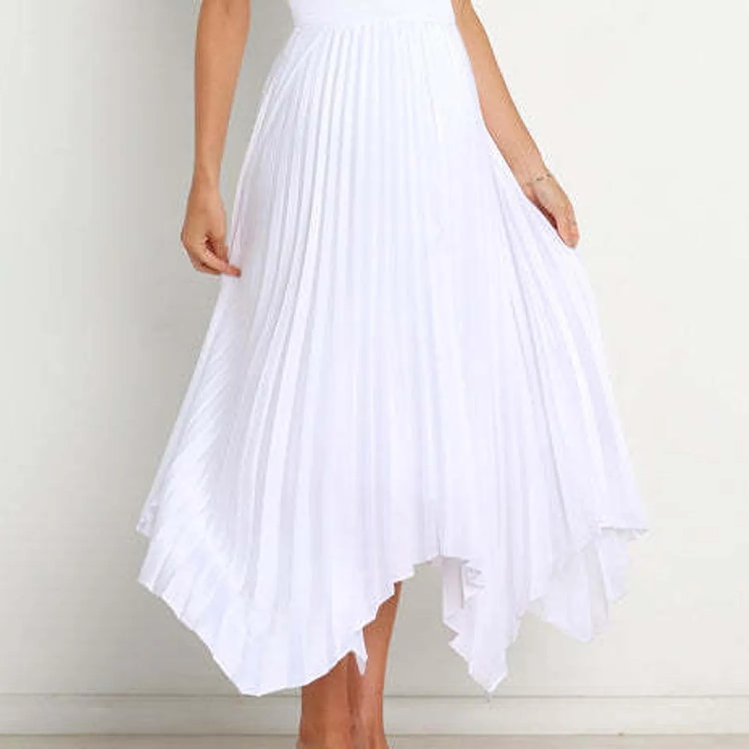 Women's Summer Skirt Solid Color High Waist Pleated A Line Swing Skirts Casual Fashion Irregular Hem Swing Skorts