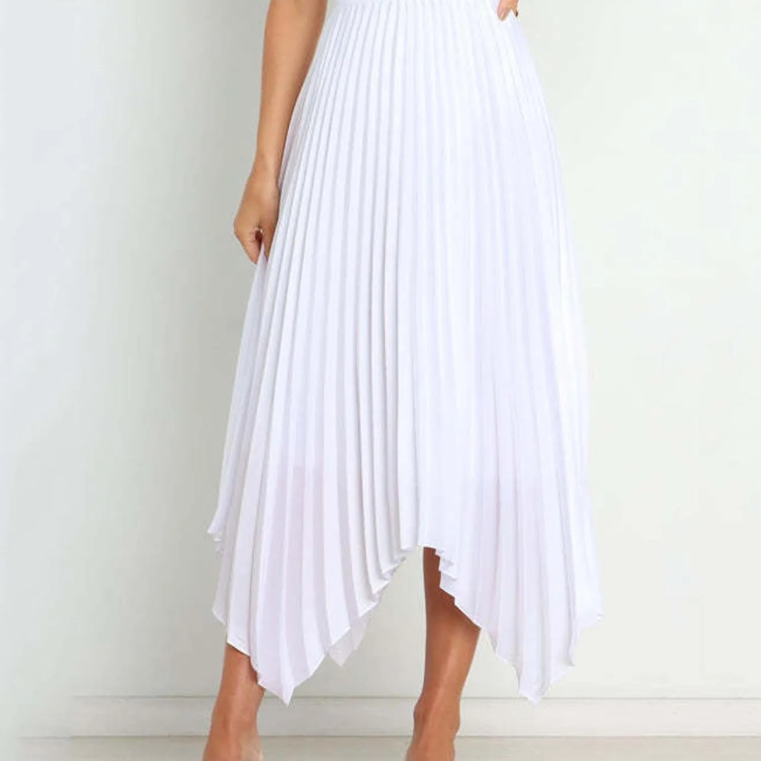 Women's Summer Skirt Solid Color High Waist Pleated A Line Swing Skirts Casual Fashion Irregular Hem Swing Skorts