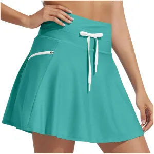 Women's Swim Skirt with Liner Solid Color Drawstring High Waisted Quick Dry Skirts Casual Fashion Golf Tennis Skirt